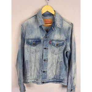 Levis Mens Denim Trucker Jacket Light Wash Blue Cotton‎ Button Up Size M